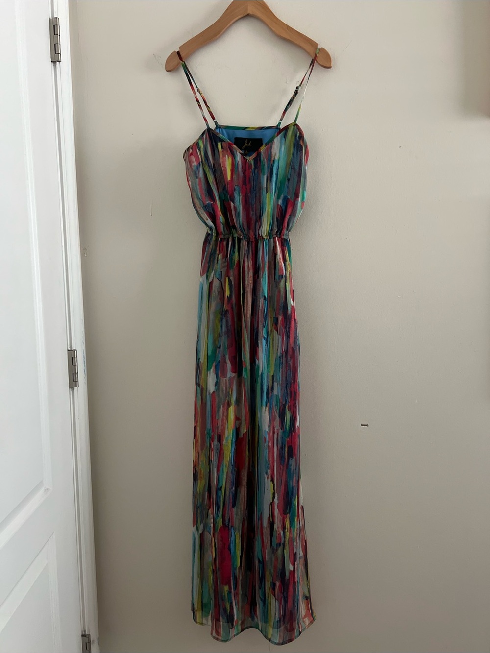Colorful Watercolor Print Spaghetti-Strap Maxi Dress Sz XS/0